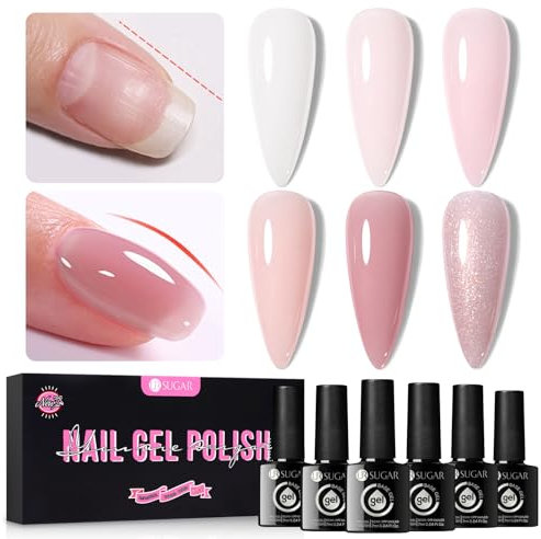 UR SUGAR 5 in 1 Rubber Base Gel Nail Set,6 Colors Nude Pink Builder Nail Gel Base for Nails,Hard Gel Builder Nail Extension Color Gel in a Bottle Gifts