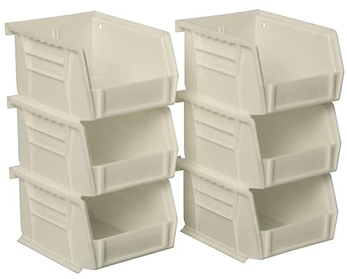 Akro-Mils 30210 AkroBins Plastic Hanging Stackable Storage Organizer Bin, 5-Inch x 4-Inch x 3-Inch, Stone, 6-Pack