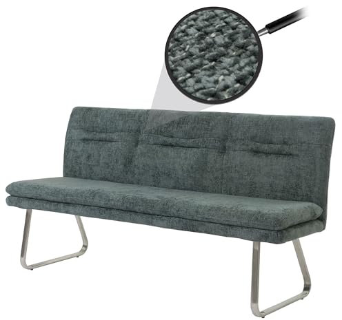 Mendler Sitzbank HWC-H70, Esszimmerbank Bank Polsterbank, Lehne Stoff/Textil Chenille Edelstahl gebürstet 180cm - blau-grün