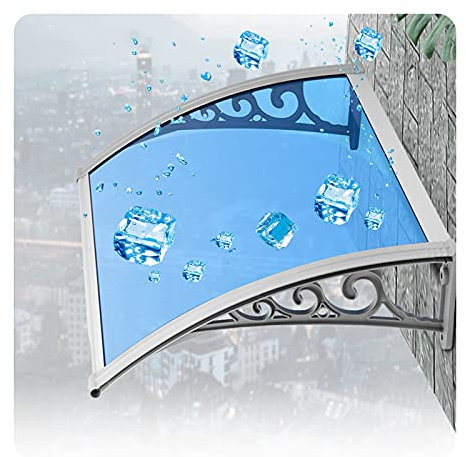 Polycarbonat-Fenstermarkise, Regen- und Windschutz, Türüberdachung für den Außenbereich, Garten, Veranda, mit grauer Aluminiumhalterung, Blau, 60 x 120 cm