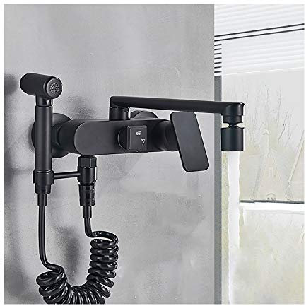 WZZXJQNRHF Handheld Bidet Sprayer for Toilet with Hot and Cold Water, Bathroom Cloth Diaper Sprayer Set Wall Mounted Brass Toilet Bidet Sprayer Kit for Pet Bathing/Black