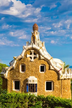 Poster-Bild 80 x 120 cm: Park Güell vom Architekten Gaudi an einem Sommertag in Barcelona, ??Spanien. (48480599)