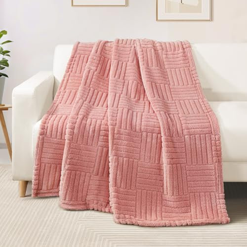 Whale Flotilla Coperta Pile, Coperta Morbida e Calda per Divano e Letto Singolo, Matrimoniale, con Motivo Jacquard Decorativo per Tutte le Stagioni, 130 x 150 cm, Rosa
