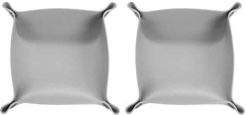 sourcing map 2pcs PU Leather Valet Tray Unisex Folding Small Catchall Tray Portable Entryway Table Tray Nightstand Bedside Desk Tray for Key Wallet Watch Coin Jewelry Dice, Gray