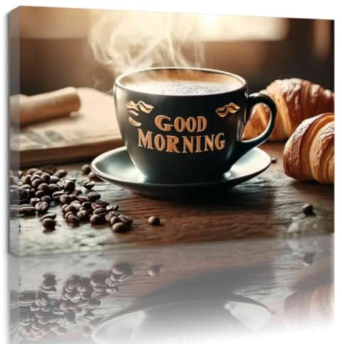 ZQQART Kaffee und Kaffeebohnen Küche Leinwand Wanddrucke Vintage Kaffee Bild Malerei Zeichen Kaffeeliebhaber Poster gerahmt (Weiß,30x45cm)