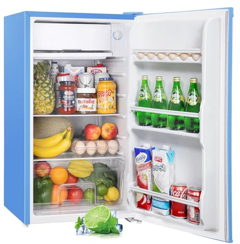 Upstreman Frigorífico con Congelador, Nevera Pequeña 91L Compacta - Mini Frigorífico, Eficiencia Energética E, Silencioso, Ideal para Dormitorio, Oficina o Cocina BR321-Azul