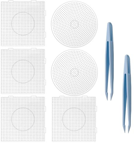 POPAPIE 4 Quadrat + 2 Rund Bügelperlen Schablone, 5mm Transparente Steckplatten Bausätze, Bügelperlen Steckplatte, Steckperlen Platte Set, 2 Blau Pinzette