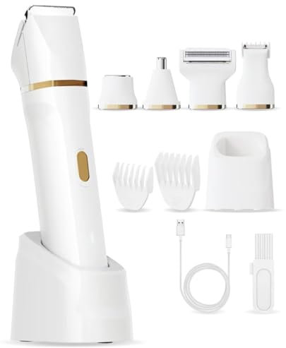 Rasuradora Mujer zona Intima, 5 en 1 Afeitadora Mujer para cara, axilas, piernas, brazos y línea del bikini, recargable Recortadora, Afeitadora Electrica en húmedo/seco, Impermeable IPX7