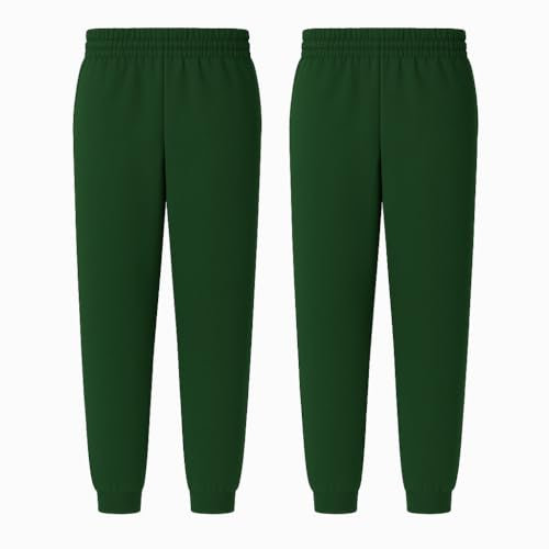 Kids School Joggers 2 Pack – Unisex Fleece Jogging Bottoms for Boys & Girls – Elastic Waist, Soft & Warm – Ideal for PE & School Uniform (UK, Age, 12 Years, 13 Years, Regular, Bottle Green)