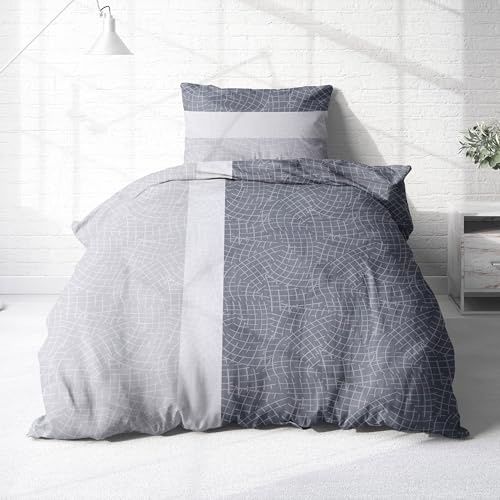 Träumschön Bettwäsche aus 100% Baumwolle 135x200 + 80x80 cm Streifen grau | Renforcé Bettwäsche mit Reißverschluss, leicht, atmungsaktiv, bügelfrei, ideal für Frühling, Sommer, Made in EU, OEKO-Tex