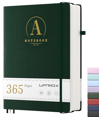Umriox Notizbuch A4 Liniert,Tagebuch für Erwachsene,Hardcover Journal mit 365 Seiten 100gsm Dickem Papier,Notizblock Für Erwachsene Arbeit,Schreiben,Notizen,Lernen,Reisen,21.5 x 28cm-Grün