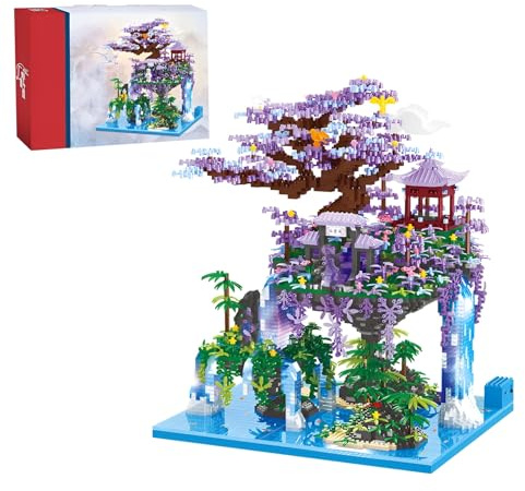 Cherry Blossom Tree Mini Building Set, 4574Pcs Japanese Sakura Tree House Architectural Model, Flower Constructions Bonsai Plant Micro Bricks Kit, Ideas Gifts for Kids Adults