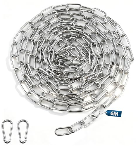 msymsyu Metallkette 6m Edelstahlkette Meterware 2mm Stahlkette 1 Stück | Edelstahlkette, Gliederkette Meterware, für Wäschekette Hundekette Schaukeln Hängesessel Schwenkkette ( 6mx2mm )
