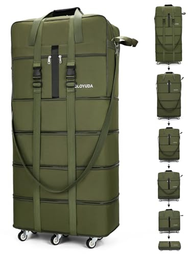 Gloyuda Faltbare Reisetasche mit Rollen, 108.5cm Reisetasche Groß, 125L Reisetaschen Faltbar, Kleidersack, Faltbare Handgepäck Tasche mit Eine Gepäckgriffhüllen Schultergurt Schuhbeutel (grün)