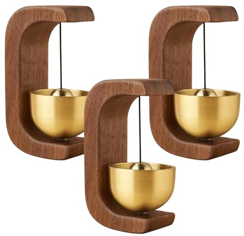Wooden C Shaped Wind Chime, 3 Pcs Suction Door Type Solid Wood Bells, Adsorbent Walnut Doorbells with Metal Accents, Shopkeepers Bells, Modern Decorative Chimes for Homes, Gardens