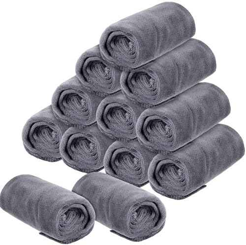Tatuo 12 Stück 34 x 70 cm Salon Handtücher Set Mikrofaser Friseurhandtücher Schnelltrocknende Haartücher Saugfähige Duschtücher Weiche Gästehandtücher für Friseur Spa Gym Damen Herren(Grau)