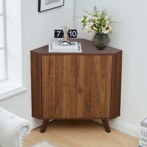 GuannCraft Wellenmuster-Holz-Eckschrank – Platzsparender moderner Holzschrank für Wohnzimmer, Schlafzimmer, Badezimmer