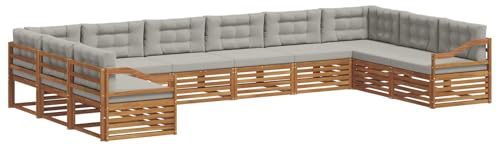 vidaXL Sofagarnituren 10 pcs Natürlich und Hellgrau Massivholz Akazie, Moderner Garten-Sofa, robuster Outdoor-Sitz, Terrassen-Lounge-Set für gemütliches Sitzen und schickes Leben