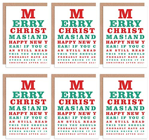 Wee Blue Coo Christmas Cards 6 Pack - Funny Eye Chart Drink Set Blank Xmas
