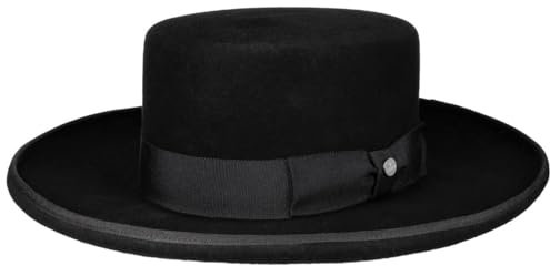 Lierys Chapeau Espagne Classique Femme/Homme - Made in Germany pour Femme Cavalier Homme avec Ruban Gros Grain, Passepoil Hiver Automne Ete Printemps Printemps-ete - 63 cm Noir