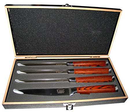 Dr. Richter 4er Set Steakmesser mit glatter Klinge und edlem Griff in Holzbox