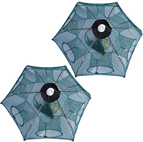 Fishing Net Trap Portable Folded Foldable Crab Net Cast Dip Bait Fish Shrimp Crawfish Langostino Cage mesh Automatic (Small Size,Pack of 2,for Kids)