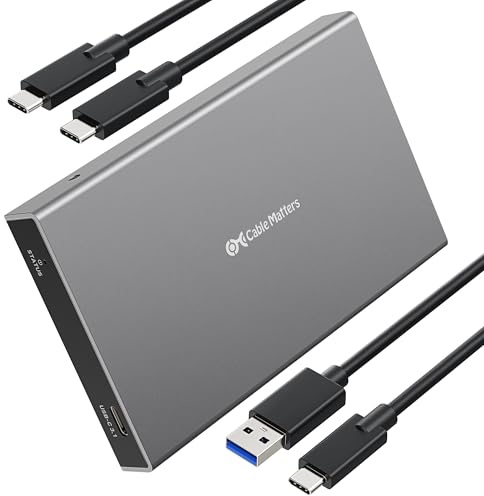 Cable Matters USB 3.1 Gen 2 External Hard Drive Enclosure (USB C to SATA SSD/HDD) with USB-C and USB-A Cables - Thunderbolt 3 Port Compatible