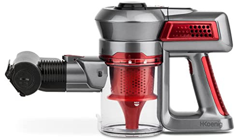 H.Koenig aspirapolvere a mano potente senza fili UP560, potenza 120 W, autonomia fino a 40 minuti, capacità 0,8 L, 2 velocità, rosso