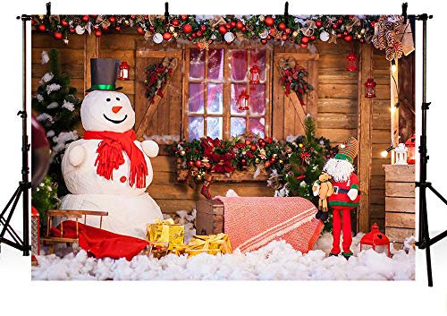 MEHOFOTO 2,1 x 1,5 m Weihnachts Feier Hintergrund Splendid Banner Urlaub Winter Fotostudio Schnee Mann Weihnachts Glocken Holz Hintergründe für Fotografie Kinder Kuchen Tisch Heim Dekoration Tapete