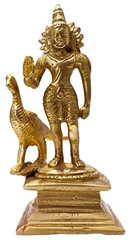 athizay Messing Kartikeya Idol mit Pfau Antik Finish Statue von Murugan Swamy für Zuhause und Büro (kartikeyaa Statue 12cm)