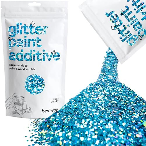 Hemway Glitter Paint Additive - Ocean Blue Holographic | Extra Chunky Metallic Flakes for Adding Sparkle to Paints & Wood Varnish | Add to Emulsion, Acrylic & Latex for Indoor Sparkly Walls | 100 g
