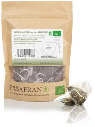 FRISAFRAN | Infusión de Raíz de Regaliz y Menta Ecológica 60 Uds | 120g | Biológica | Digestiva | Té de Regaliz Natural | Directamente del Productor | Origen España