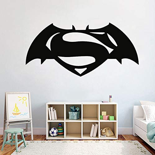 Batman Und Superman Logo Vinyl Wandaufkleber Superheld Cartoon Charakter Junge Schlafzimmer Wandaufkleber Abnehmbare Art Deco Wandbild 58X28Cm
