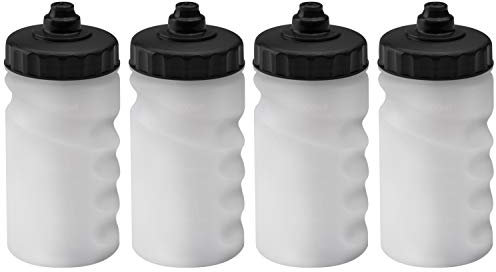 Foxberry 300ml Children's Small Refillable Water Bottles - 4 Pack - Hands Free Lid - Non Drip Leakproof Spout - BPA Free - Blank For DIY Decoration - Dishwasher Safe - Sports - School - Club (Black)