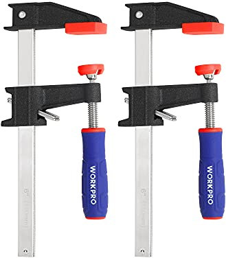 WORKPRO Schraubzwingen Set 2 Stück, Spannweite 150mm, Spannkraft 272kg, Maultiefe 80mm Schraubzwinge aus Stahl und Nylon für präzises Fixieren