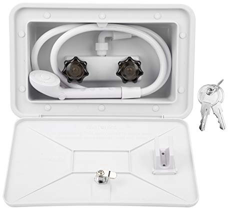 Oreilet RV Außenduschkasten Kit, RV Duschkabine Heißkaltschalter mit 2 Schlüsseln, Camper Outdoor Waschset Wasserhahnschlauch mit Duschkopf, für Wohnmobil, Wohnmobil, Van, Wohnwagen