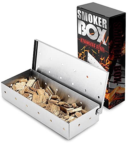 RoseFlower BBQ Smoker Box, Stainless Steel Wood Chip Smoker Box - Meat Infused Smoke Flavor Accessories Works with Charcoal Gas Barbecue Grill - Home/Garden/Outdoor Barbecue