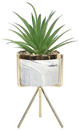 Sleepdown Halo Green Leaf Marble Stand Faux Artificial Succulent Plant for Home Office Bathroom Decor Indoor Decoration Aesthetics, Small