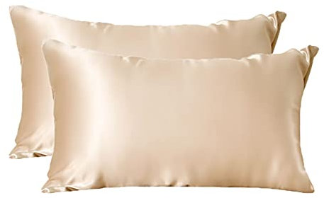 THXSILK 2 Stück Kissenbezüge Seide für Haare, 25 Momme Echte Seidenkissen Bezug Haarpflege, Bio und Atmungsaktiv, 2 Stück, Champagner, 40x80cm