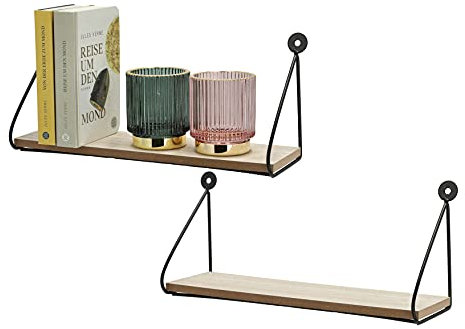 Spetebo Wandregal Hängeregal - 2er Set - Metall mit Holz Ablage Dekoration