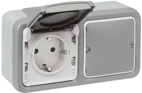 LEGRAND, Schaltbare Steckdose Plexo 55 with Netatmo, Schuko Steckdose, 2-modulig, Farbe: Grau, Überlast-Schutz, inkl. Stromverbrauchsmessung, 16A, 230 V, Schutzart IP55, 069793