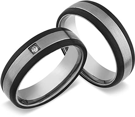 Schmuck Depot Trauringe, Titan Carbonringe MATT, Diamant (0,020 ct w/si), Partnerringe, Eheringe , Hochzeitsring (Gravur/Etui)