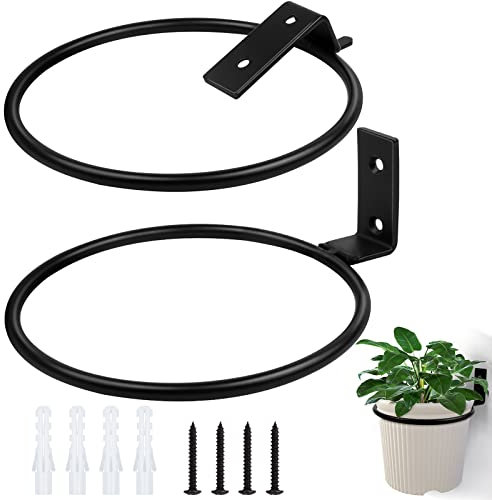 2Pcs Metal Ring Flower Pot 6 in/15cm Planter Pot Ring Wall Mounted Planters Brackets Flower Plant Pot Hangers Mounted Bracket for Holding Planters Plant Holder with Screw