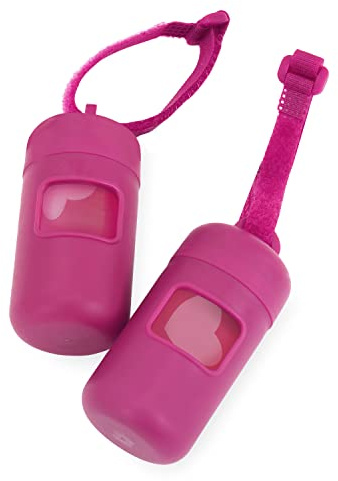 Best Pet Supplies - Soporte para bolsas de excrementos de perro con 30 bolsas, dispensador reutilizable para viajes, parque y uso al aire libre, suave, duradero con clip, fucsia, 2 unidades