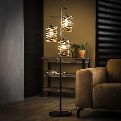 famlights Industrie Look Stehlampe Dalia Wohnzimmer Vintage aus Metall, Skandi Deko, Wohnzimmerlampe Stehleuchte Wohnzimmer Industrial Retro Schlafzimmer Standleuchte Metall/Korb Stehlampe Esstisch