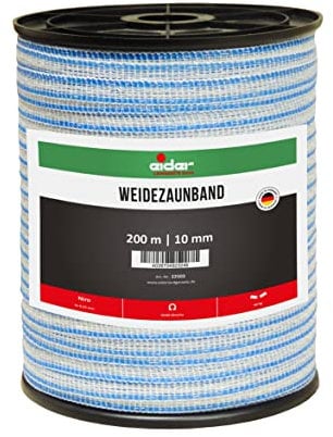 Eider Weidezaunband, 10 mm, weiß/blau - 200 m Rolle - gut sichtbares Band für Pferde & Ponys - Made in Germany (1 Rolle)