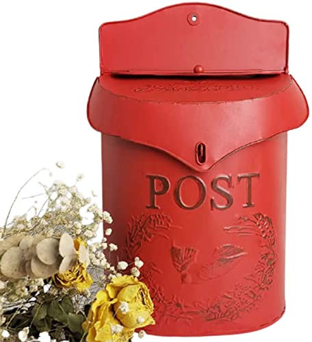 TSTSM Boîte aux Lettres Murale Boîte aux Lettres Vintage en Fonte, verrouillable, Design Classique-Red