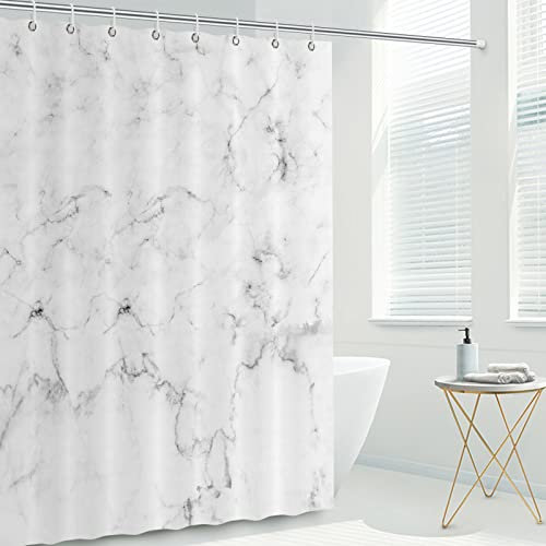 Toplive Cortina de ducha PEVA con ganchos, 72x72 pulgadas, resistente al agua, con anillos de metal resistentes al óxido y 12 ganchos de plástico, forro de cortina de ducha de baño de mármol