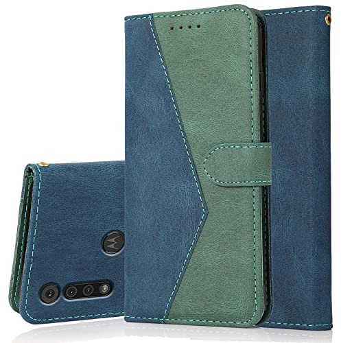 Radoo Kompatibel mit Motorola Moto G8 Play/Moto One Macro Hülle, PU Leder Tasche Case Klappbar Handyhülle mit [Kartenfach] [Magnet] Cover Case 360 Grad Rundum Komplett-Schutz Klapphülle (Blau Grün)