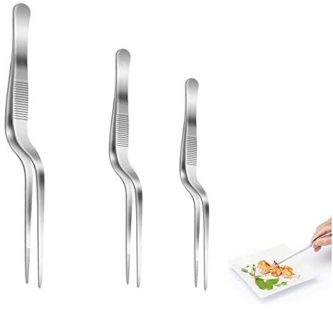Pinzas de Cocina,3 piezas Pinza Cocina Acero Inoxidable, Pinzas Gourmet, Pinzas para servir, Pinzas para carne,para Chef Cocina Mariscos Postre Sushi(14.5/16.5/20.5cm)